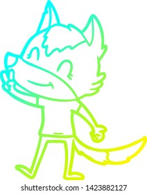 cold gradient line drawing of a friendly cartoon wolf