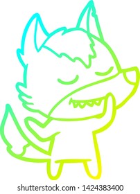 dibujo de línea de gradiente frío de un lobo de caricatura amigable