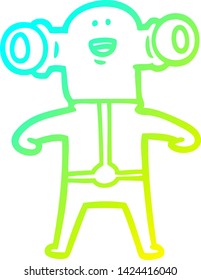 cold gradient line drawing of a friendly cartoon alien