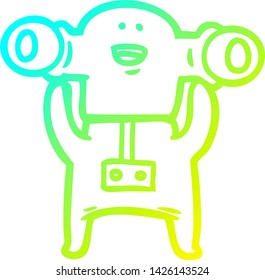 cold gradient line drawing of a friendly cartoon alien waving