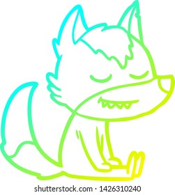 cold gradient line drawing of a friendly cartoon wolf sitting down