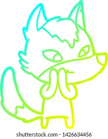 cold gradient line drawing of a friendly cartoon wolf