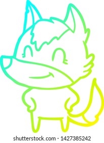 cold gradient line drawing of a friendly cartoon wolf
