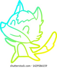 cold gradient line drawing of a friendly cartoon wolf