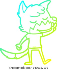cold gradient line drawing of a friendly cartoon fox