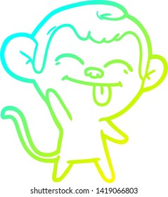 cold gradient line drawing of a funny cartoon monkey waving