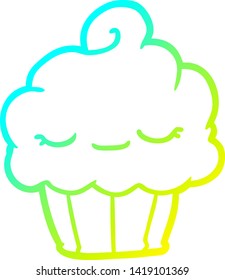 dibujo de línea de gradiente frío de un cupcake divertido