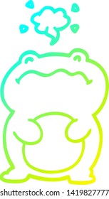 dibujo de línea de gradiente frío de una extraña rana de dibujos animados divertida
