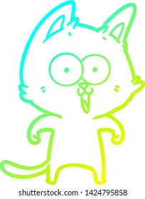 cold gradient line drawing of a funny cartoon cat