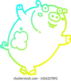 cold gradient line drawing of a funny cartoon pig
