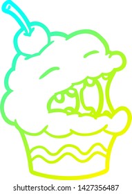 cold gradient line drawing of a funny cupcake