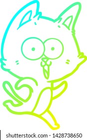 kalte Farbverlauf-Linienzeichnung einer lustigen Cartoon-Katze