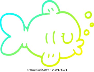 cold gradient line drawing of a funny cartoon fish