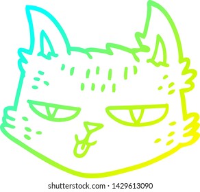 cold gradient line drawing of a funny cartoon cat