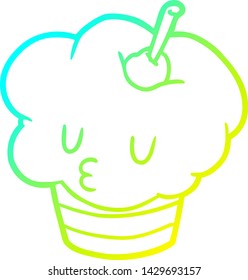 cold gradient line drawing of a funny cupcake