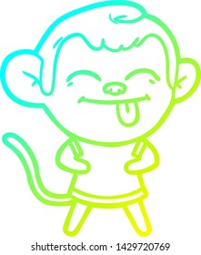 cold gradient line drawing of a funny cartoon monkey