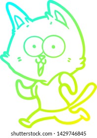 dibujo de línea de degradado frío de un gato de dibujos animados divertido trotando