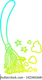 cold gradient line drawing of a halloween witches broom
