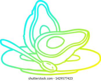 dibujo de línea de degradado frío de un aguacate reducido a la mitad