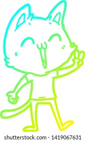 cold gradient line drawing of a happy cartoon cat meowing