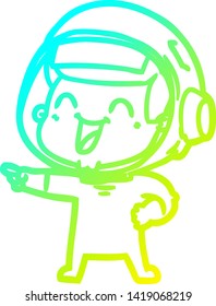cold gradient line drawing of a happy cartoon astronaut