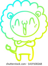 cold gradient line drawing of a happy cartoon lion