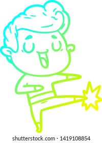 cold gradient line drawing of a happy cartoon man