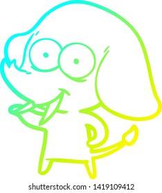 cold gradient line drawing of a happy cartoon elephant