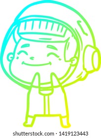 dibujo de línea de gradiente frío de un astronauta de dibujos animados feliz