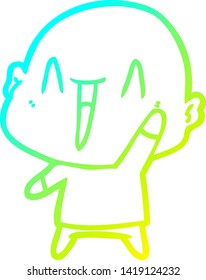 cold gradient line drawing of a happy cartoon bald man