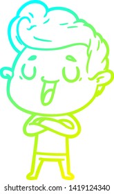 cold gradient line drawing of a happy cartoon man