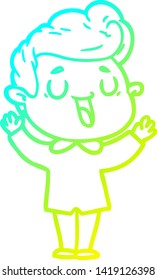 cold gradient line drawing of a happy cartoon man