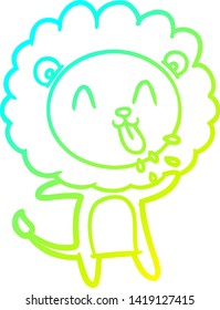 dibujo de línea de gradiente frío de un león de caricatura feliz