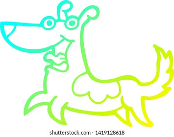 cold gradient line drawing of a happy dog cartoon