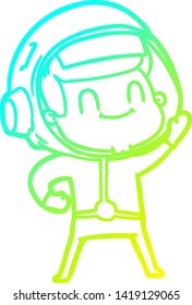 cold gradient line drawing of a happy cartoon astronaut