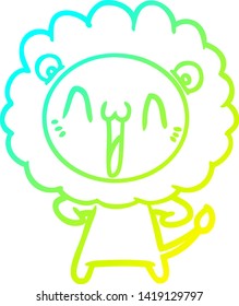dibujo de línea de gradiente frío de un león de caricatura feliz