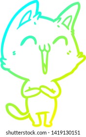 dibujo de línea de degradado frío de un gato de dibujos animados feliz