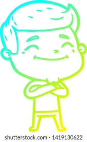 dibujo de línea de degradado frío de un hombre de caricatura feliz
