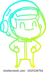 cold gradient line drawing of a happy cartoon astronaut