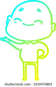 cold gradient line drawing of a happy cartoon bald man