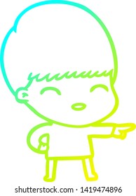 cold gradient line drawing of a happy cartoon boy