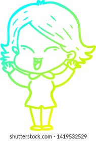 cold gradient line drawing of a happy cartoon girl