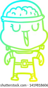 dibujo de línea de gradiente frío de un robot de dibujos animados feliz