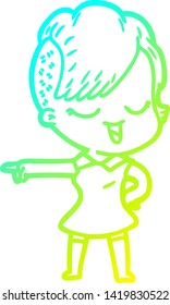 cold gradient line drawing of a happy cartoon girl