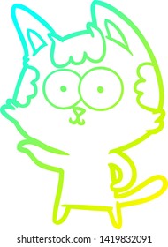 cold gradient line drawing of a happy cartoon cat