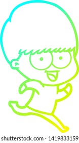 cold gradient line drawing of a happy cartoon boy running