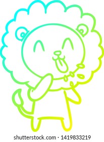 cold gradient line drawing of a happy cartoon lion