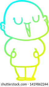 cold gradient line drawing of a happy cartoon bald man