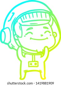 cold gradient line drawing of a happy cartoon astronaut