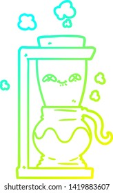 dibujo de línea de gradiente frío de una cafetera de dibujos animados